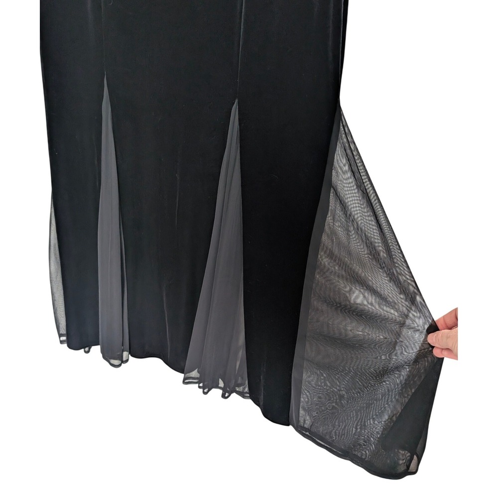 Vintage 90s‎ Black Velvet Beaded Maxi Dress 8 Evening Going Out Elegant Witchy - Picture 5 of 8